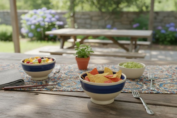 Caffeine Ceramic Handmade Cream  Blue Studio Nut Serving Bowl (Set of 2)