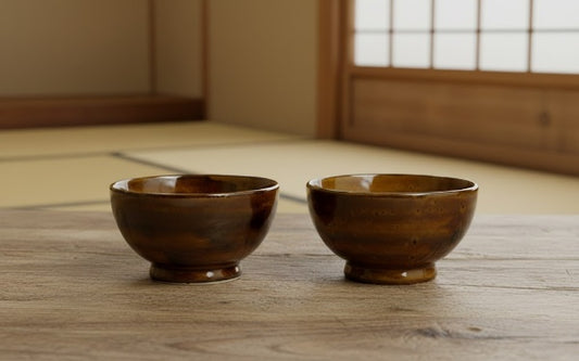Caffeine Ceramic Handmade Brown Wooden Nut Serving Bowl (Set of 2)