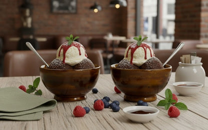 Caffeine Ceramic Handmade Brown Wooden Nut Serving Bowl (Set of 2)