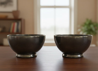 Caffeine Ceramic Handmade Black Metallic Nut Serving Bowl (Set of 2)