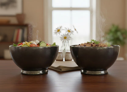 Caffeine Ceramic Handmade Black Metallic Nut Serving Bowl (Set of 2)