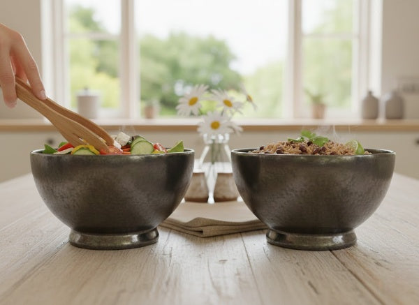 Caffeine Ceramic Handmade Black Metallic Nut Serving Bowl (Set of 2)