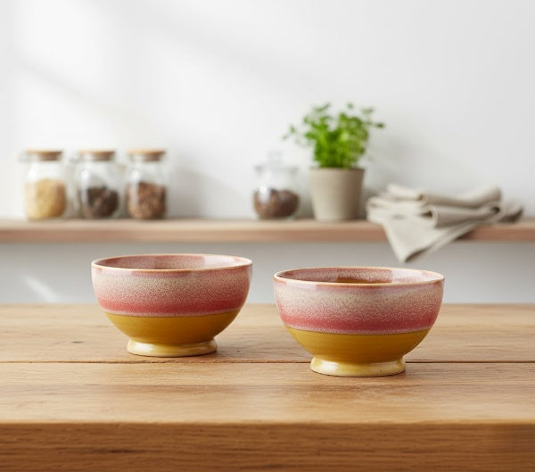 Caffeine Ceramic Handmade Mustard & Pink Studio Nut Serving Bowl (Set of 2)