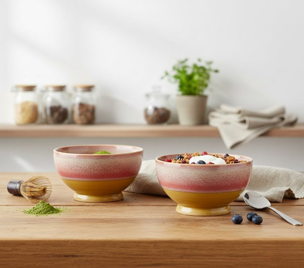 Caffeine Ceramic Handmade Mustard & Pink Studio Nut Serving Bowl (Set of 2)