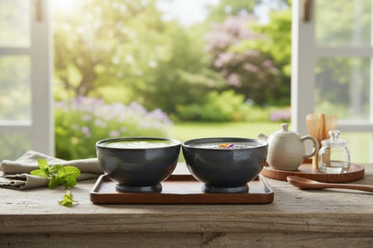 Caffeine Ceramic Handmade Black Metallic Nut Serving Bowl (Set of 2)