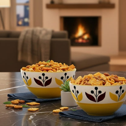 Caffeine Ceramic Handmade Yellow Lily Nut Serving Bowl (Set of 2)