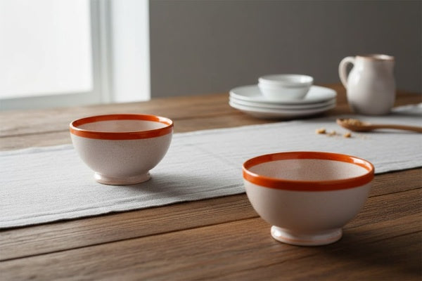 Caffeine Ceramic Handmade Orange Crackle Studio Nut Serving bowl (Set of 2)