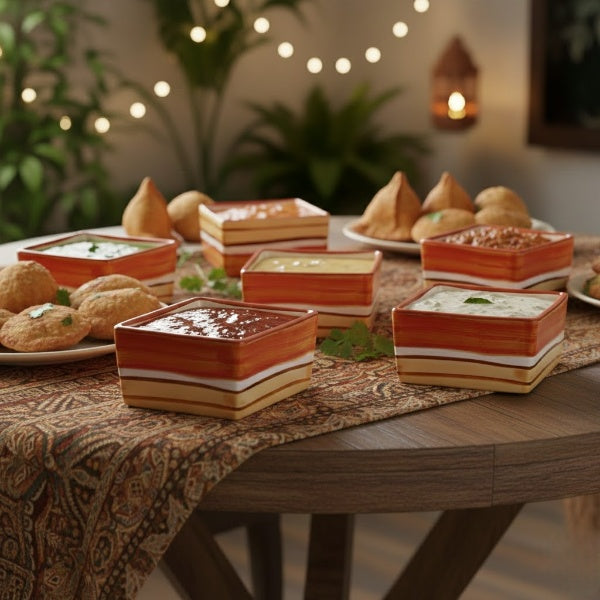 Caffeine Ceramic Handmade Orange Beige Dip and Sauce (Set of 6, 40 ml)