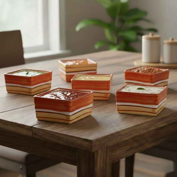 Caffeine Ceramic Handmade Orange Beige Dip and Sauce (Set of 6, 40 ml)