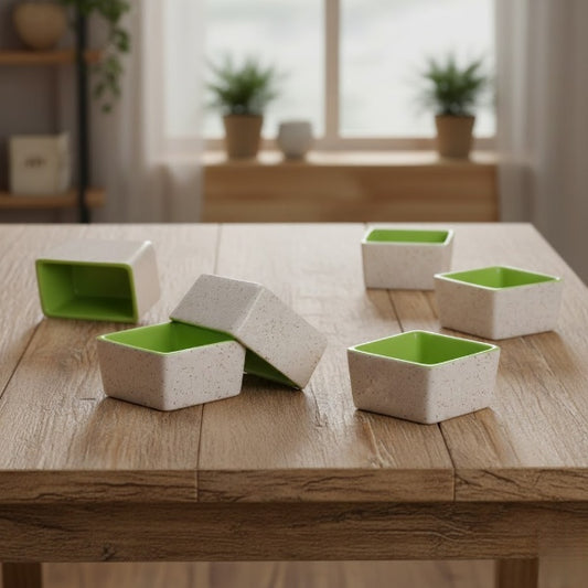 Caffeine Ceramic Stoneware Handmade Cream and Green Dip & Sauce (Set of 6, 40ml)