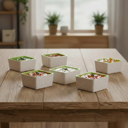 Caffeine Ceramic Stoneware Handmade Cream and Green Dip & Sauce (Set of 6, 40ml)