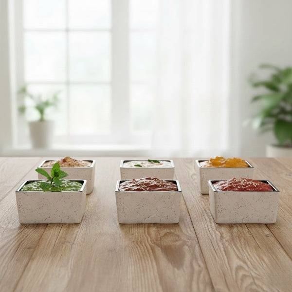 Caffeine Ceramic Stoneware Handmade Cream and Black Dip and Sauce (Set of 6, 40 ml)