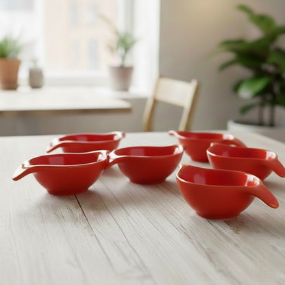 Caffeine Ceramic Stoneware Handmade Red Glossy Dip and Sauce (Set of 6, 40 ml)