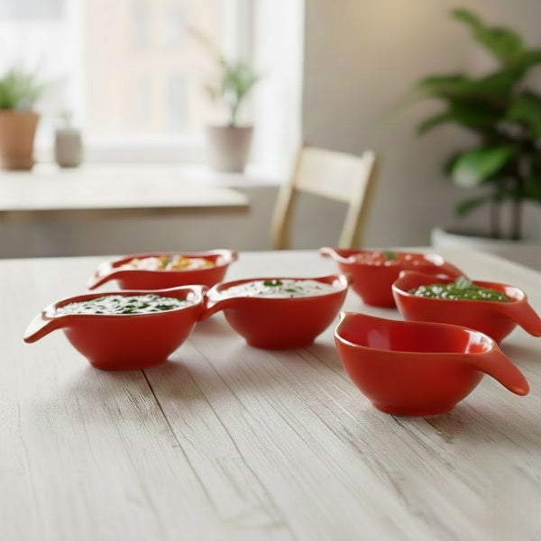 Caffeine Ceramic Stoneware Handmade Red Glossy Dip and Sauce (Set of 6, 40 ml)