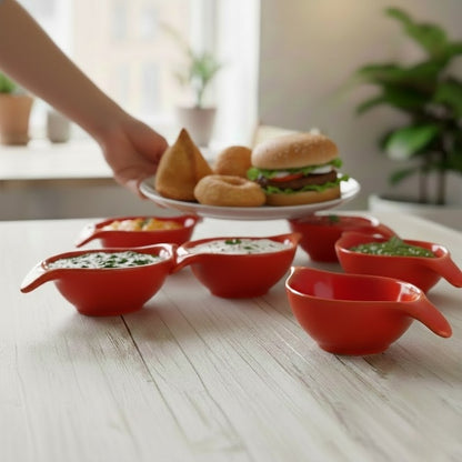 Caffeine Ceramic Stoneware Handmade Red Glossy Dip and Sauce (Set of 6, 40 ml)