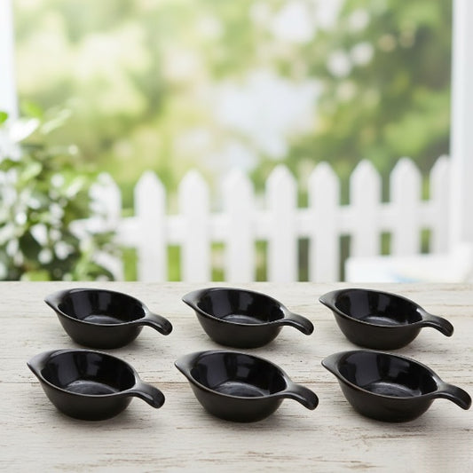 Caffeine Ceramic Handmade Black Glossy Dip and Sauce (Set of 6, 40 ml)