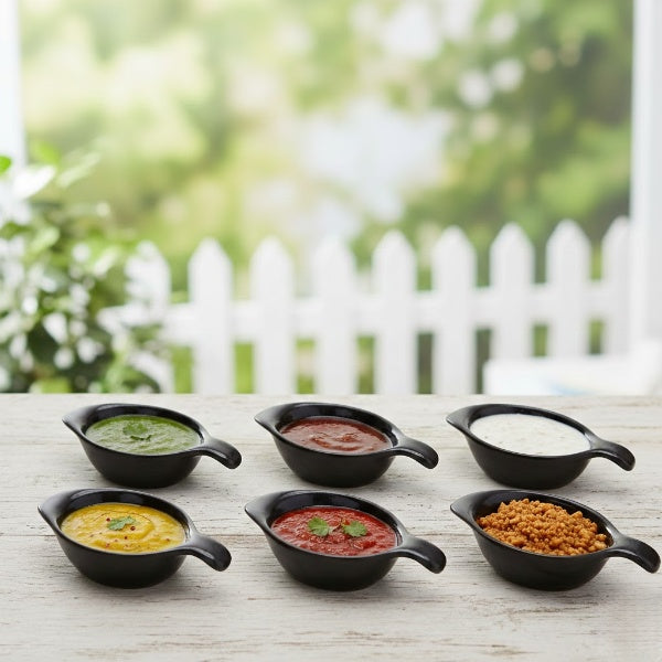 Caffeine Ceramic Handmade Black Glossy Dip and Sauce (Set of 6, 40 ml)