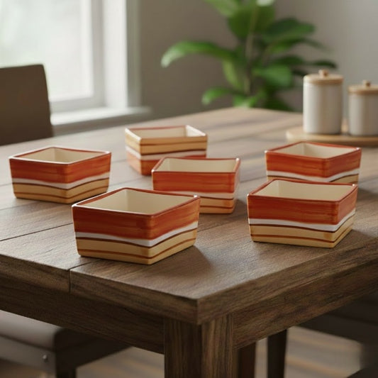 Caffeine Ceramic Handmade Orange Beige Dip and Sauce (Set of 6, 40 ml)