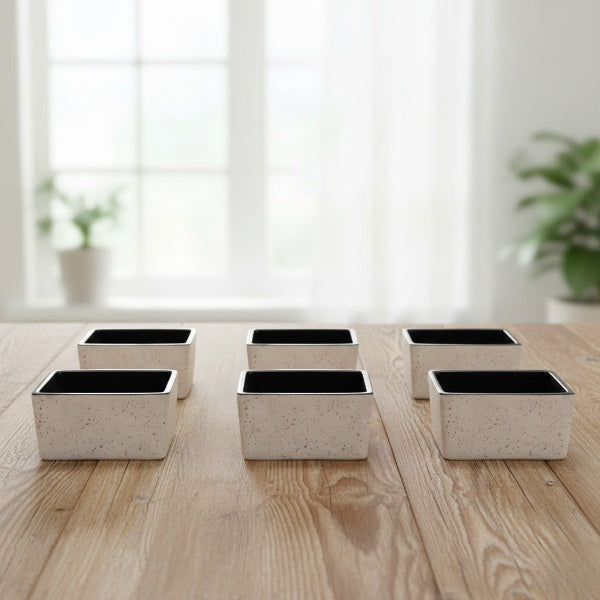 Caffeine Ceramic Stoneware Handmade Cream and Black Dip and Sauce (Set of 6, 40 ml)