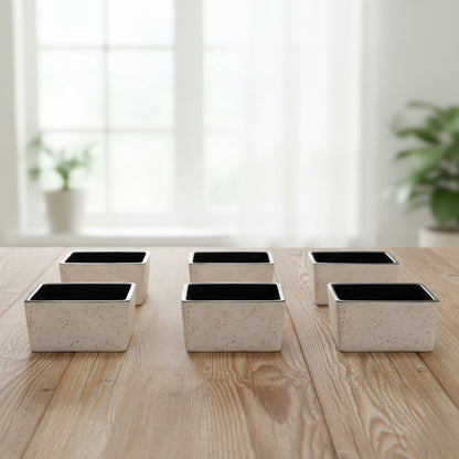 Caffeine Ceramic Stoneware Handmade Cream and Black Dip and Sauce (Set of 6, 40 ml)