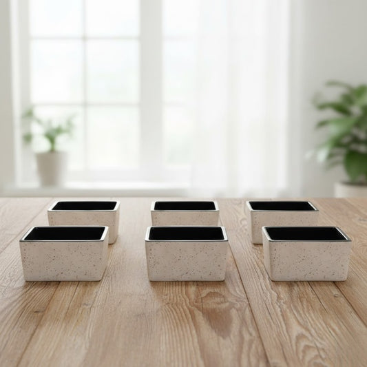 Caffeine Ceramic Stoneware Handmade Cream and Black Dip and Sauce (Set of 6, 40 ml)