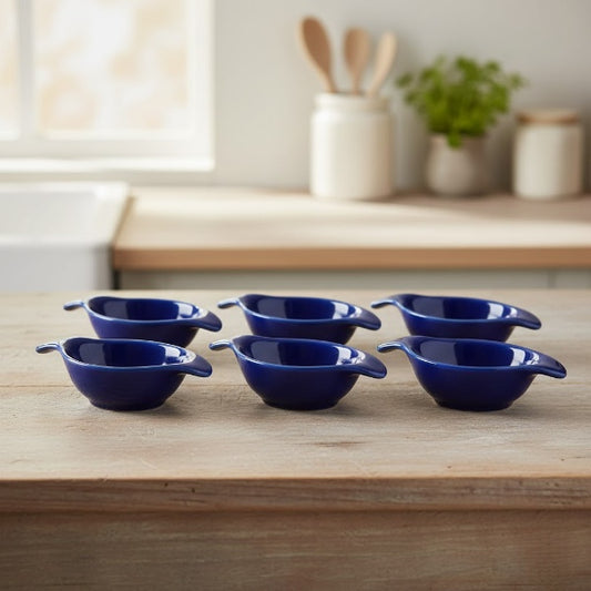 Caffeine Ceramic Stoneware Handmade Blue Glossy Diva Dip and Sauce (Set of 6, 40 ml)
