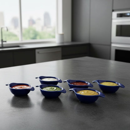 Caffeine Ceramic Stoneware Handmade Blue Glossy Diva Dip and Sauce (Set of 6, 40 ml)