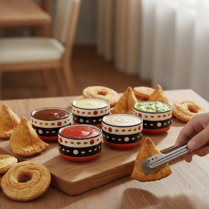 Caffeine Ceramic Stoneware Handmade Red & Black Dotted Dip and Sauce (Set of 6, 50 ml) (Microwave & Dishwasher Safe)