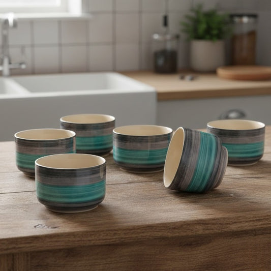 Caffeine Ceramic Stoneware Handmade Sea Green Dip and Sauce (Set of 6, 50 ml) (Microwave & Dishwasher Safe)