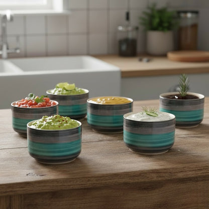 Caffeine Ceramic Stoneware Handmade Sea Green Dip and Sauce (Set of 6, 50 ml) (Microwave & Dishwasher Safe)