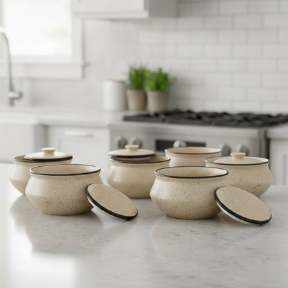 Caffeine Ceramic Handmade White & Black Matte Dip and Sauce (Set of 6, 50 ml)