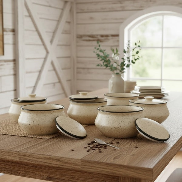 Caffeine Ceramic Handmade White & Black Matte Dip and Sauce (Set of 6, 50 ml)