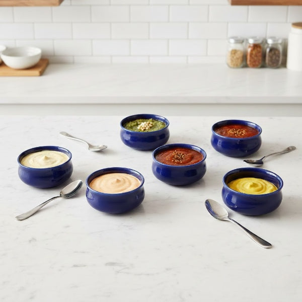 Caffeine Ceramic Stoneware Handmade Glossy Blue Round Dip and Sauce (Set of 6, 50 ml) (Microwave & Dishwasher Safe)