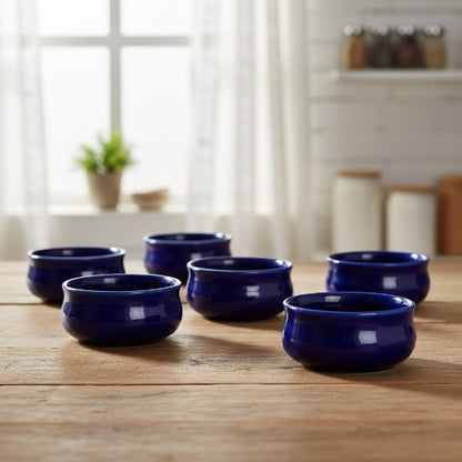 Caffeine Ceramic Stoneware Handmade Glossy Blue Round Dip and Sauce (Set of 6, 50 ml) (Microwave & Dishwasher Safe)