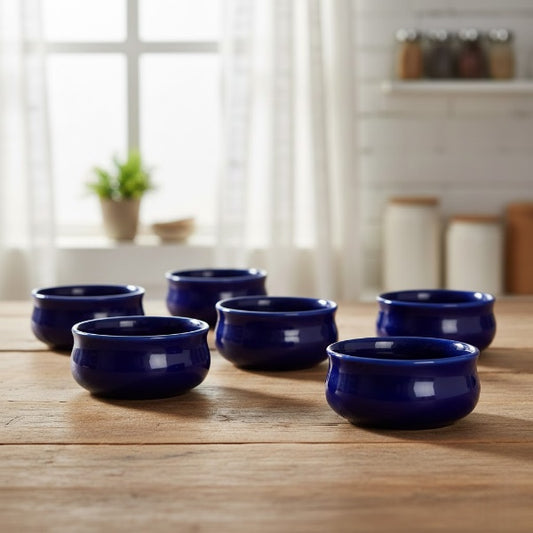Caffeine Ceramic Stoneware Handmade Glossy Blue Round Dip and Sauce (Set of 6, 50 ml) (Microwave & Dishwasher Safe)