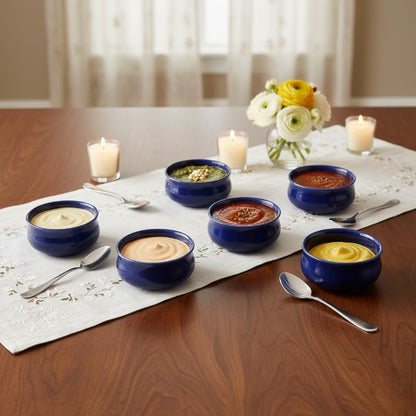 Caffeine Ceramic Stoneware Handmade Glossy Blue Round Dip and Sauce (Set of 6, 50 ml) (Microwave & Dishwasher Safe)