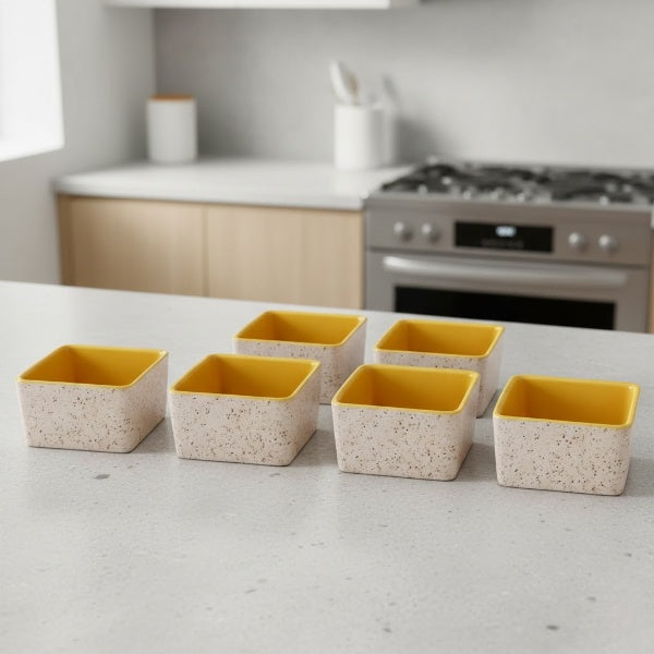 Caffeine Ceramic Handmade Cream and Yellow Matte Dip and Sauce (Set of 6, 40 ml)