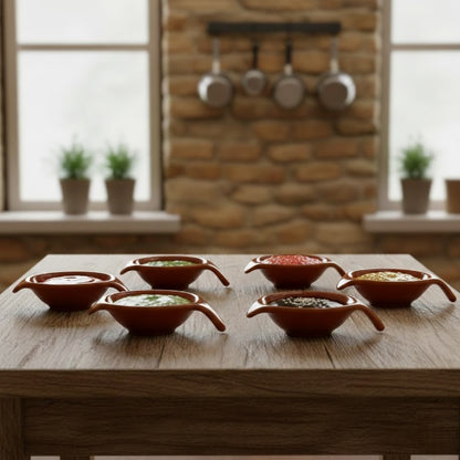 Caffeine Ceramic Stonewear Handmade Brown Glossy Dip and Sauce (Set of 6, 40 ml)