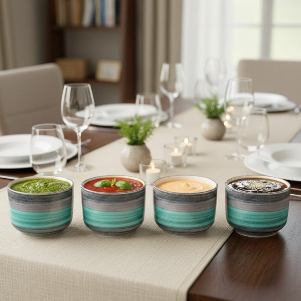 Caffeine Ceramic Stoneware Handmade Sea Green Dip and Sauce (Set of 4, 50 ml)