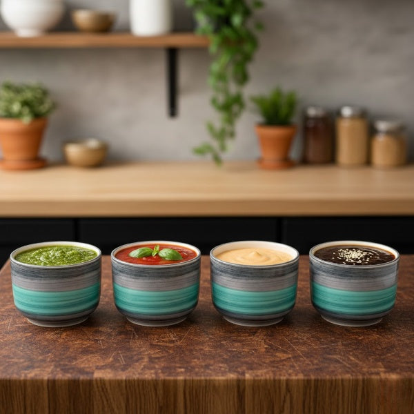 Caffeine Ceramic Stoneware Handmade Sea Green Dip and Sauce (Set of 4, 50 ml)