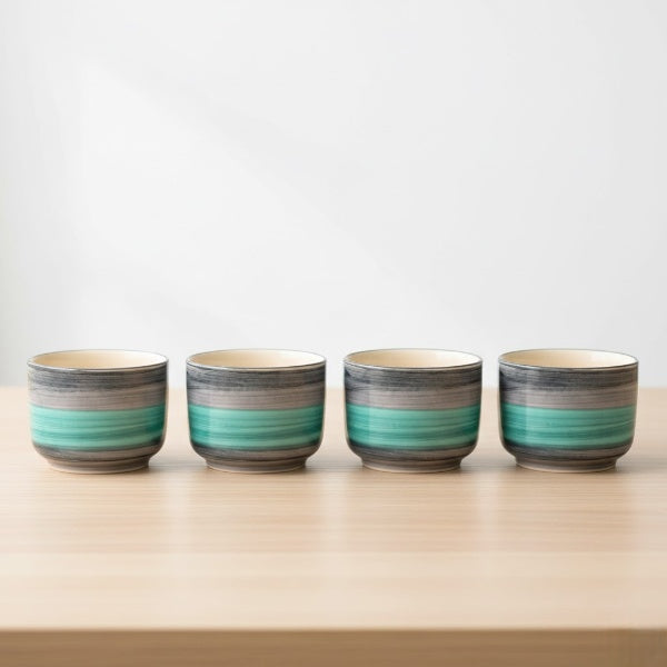 Caffeine Ceramic Stoneware Handmade Sea Green Dip and Sauce (Set of 4, 50 ml)
