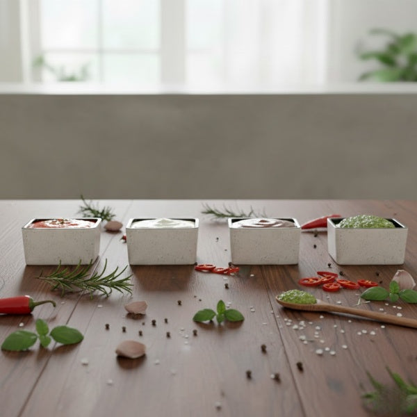 Caffeine Ceramic Stoneware Handmade Dual-Glazed Cream and Black Dip and Sauce (Set of 4, 40 ml)