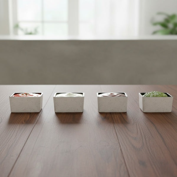 Caffeine Ceramic Stoneware Handmade Dual-Glazed Cream and Black Dip and Sauce (Set of 4, 40 ml)