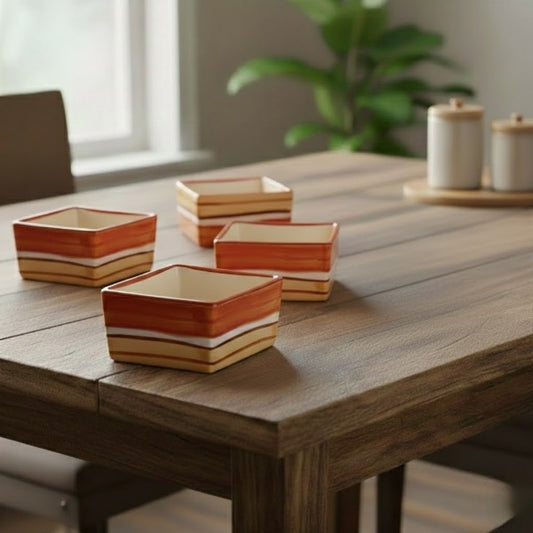 Caffeine Ceramic Stoneware Handmade Orange Beige Dip and Sauce (Set of 4, 40 ml)