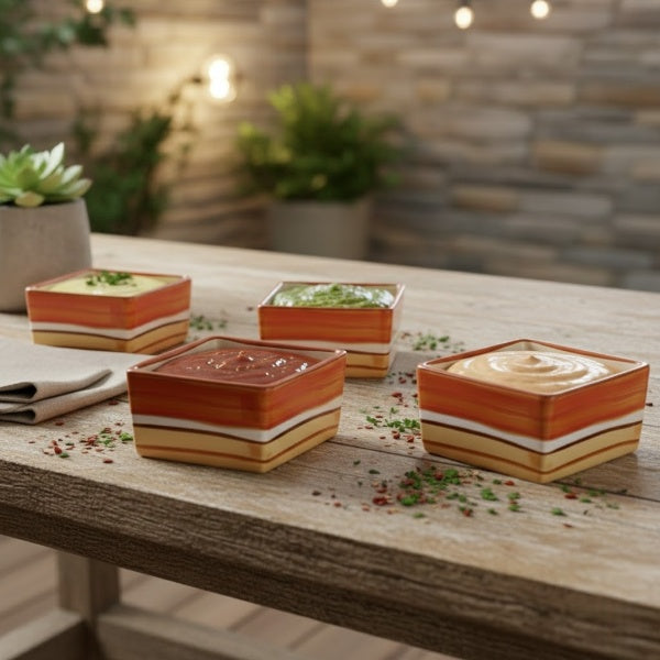 Caffeine Ceramic Stoneware Handmade Orange Beige Dip and Sauce (Set of 4, 40 ml)