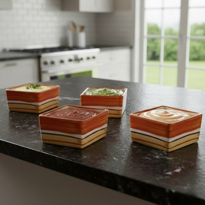 Caffeine Ceramic Stoneware Handmade Orange Beige Dip and Sauce (Set of 4, 40 ml)