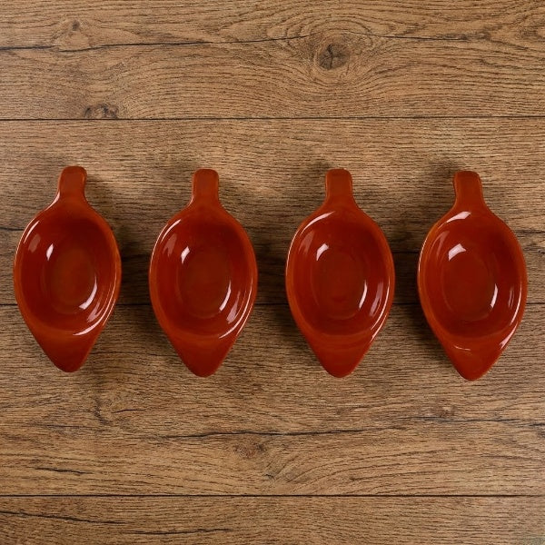 Caffeine Ceramic Stoneware Handmade Brown Glossy Dip and Sauce (Set of 4, 40 ml)
