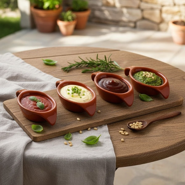 Caffeine Ceramic Stoneware Handmade Brown Glossy Dip and Sauce (Set of 4, 40 ml)