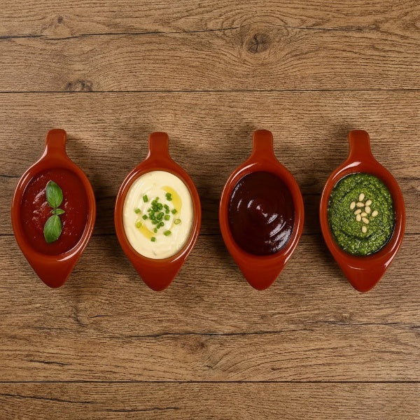 Caffeine Ceramic Stoneware Handmade Brown Glossy Dip and Sauce (Set of 4, 40 ml)