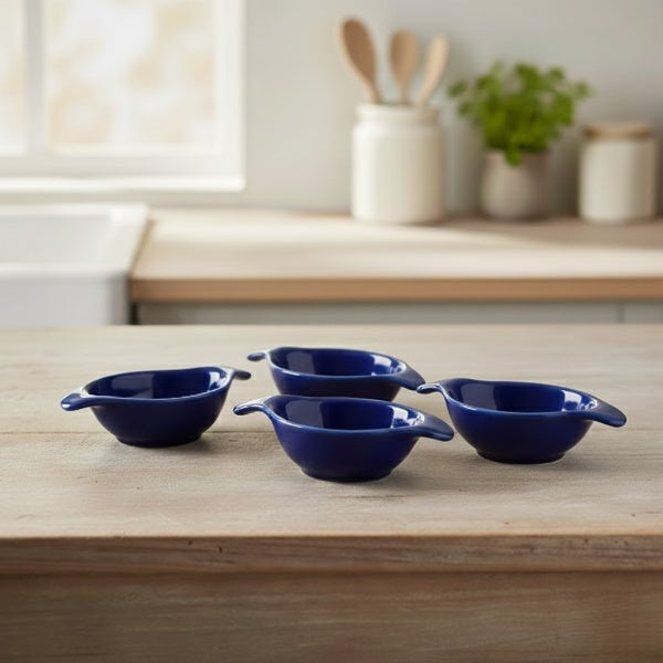 Caffeine Ceramic Stoneware Handmade Blue Glossy Dip and Sauce (Set of 4, 40 ml)